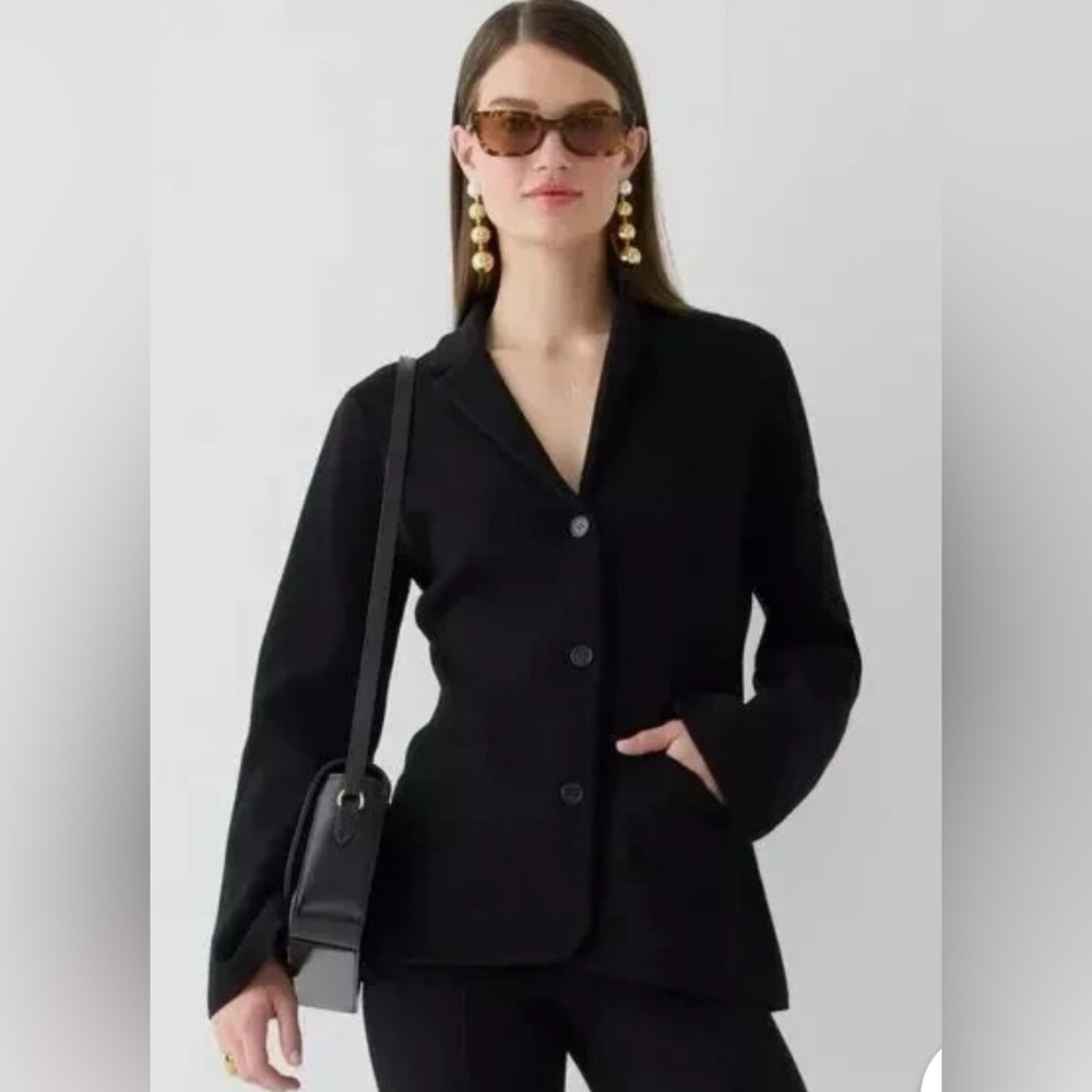 J. Crew Waisted Stretch Sweater Blazer Black Classic Chic Office Comfy Size XS - Picture 3 of 10